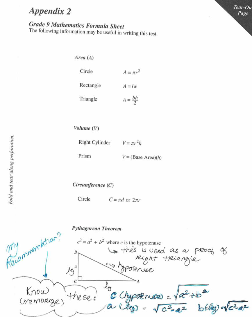 P A T Prep Formula And Answer Sheet Junior High Math Virtual Classroom