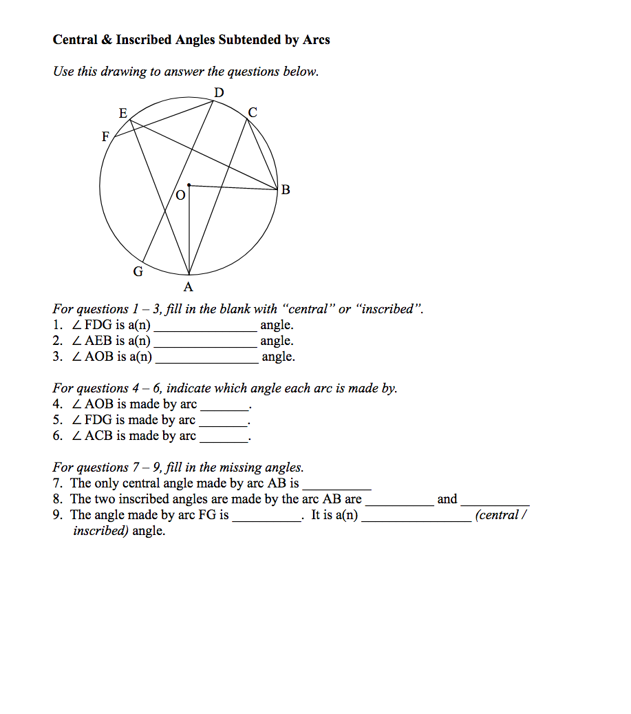 25.25 - Property of Angles in a Circle - JUNIOR HIGH MATH VIRTUAL For Central And Inscribed Angle Worksheet