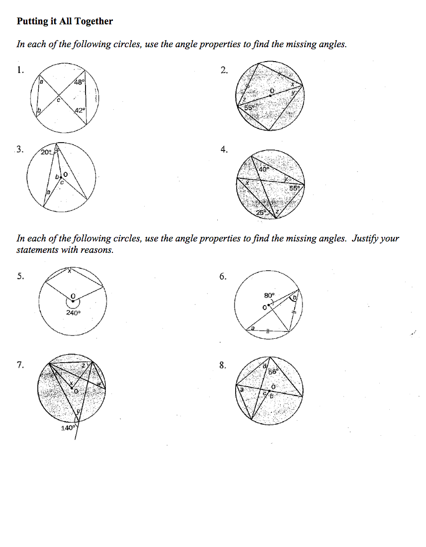 11.11 - Property of Angles in a Circle - JUNIOR HIGH MATH VIRTUAL With Regard To Angles In A Circle Worksheet